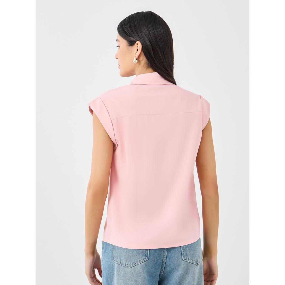 Styli Women Pink Plain Collared Shirt-women-clothing-shirtsandblouses-shirts-image-5
