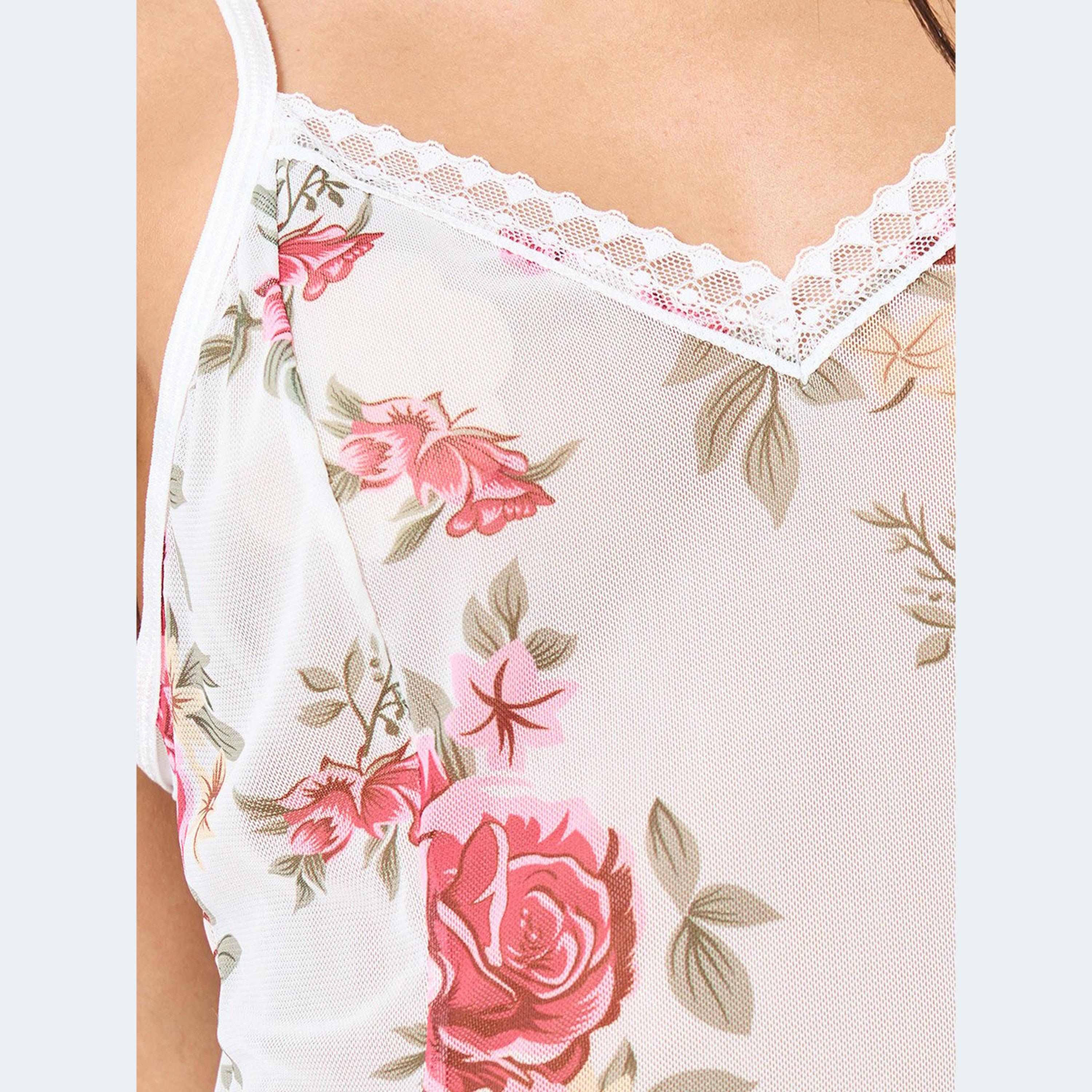 ستايلي - ملابس نوم بطبعة زهور مع تفاصيل دانتيل-women-clothing-lingerie-babydollsandbodysuits-image-4
