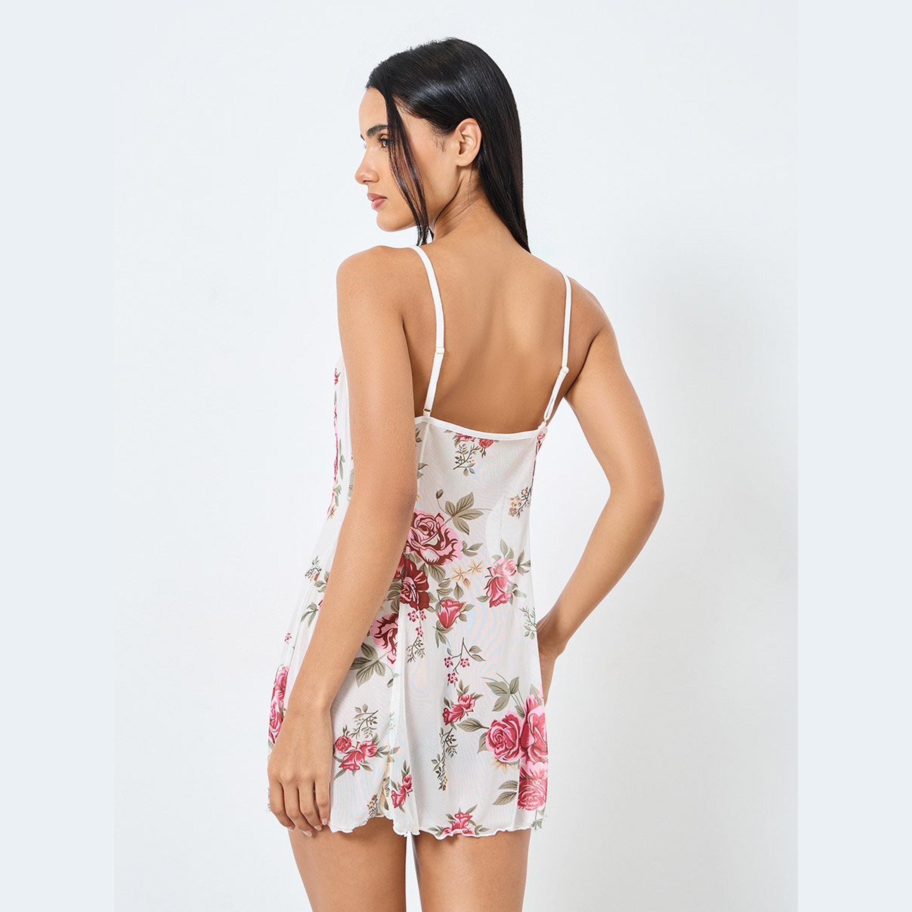 ستايلي - ملابس نوم بطبعة زهور مع تفاصيل دانتيل-women-clothing-lingerie-babydollsandbodysuits-image-5