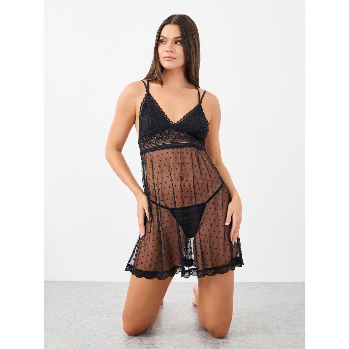 بيبي دول دانتيل بحمالات مع ثونغ-women-clothing-lingerie-babydollsandbodysuits-image-1