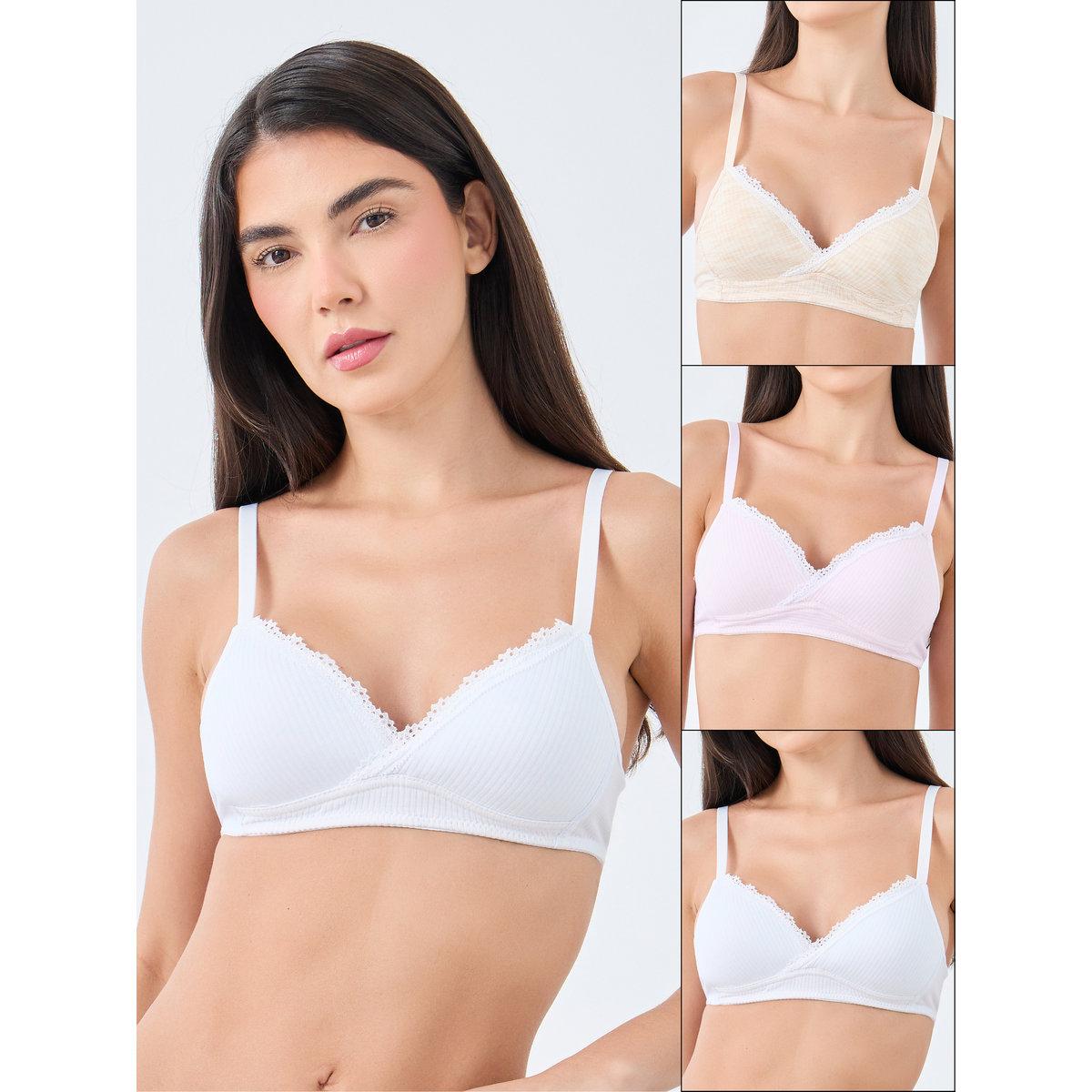 مجموعة من 3 - صدرية مُبطنة بتفاصيل دانتيل-women-clothing-lingerie-bras-image-1