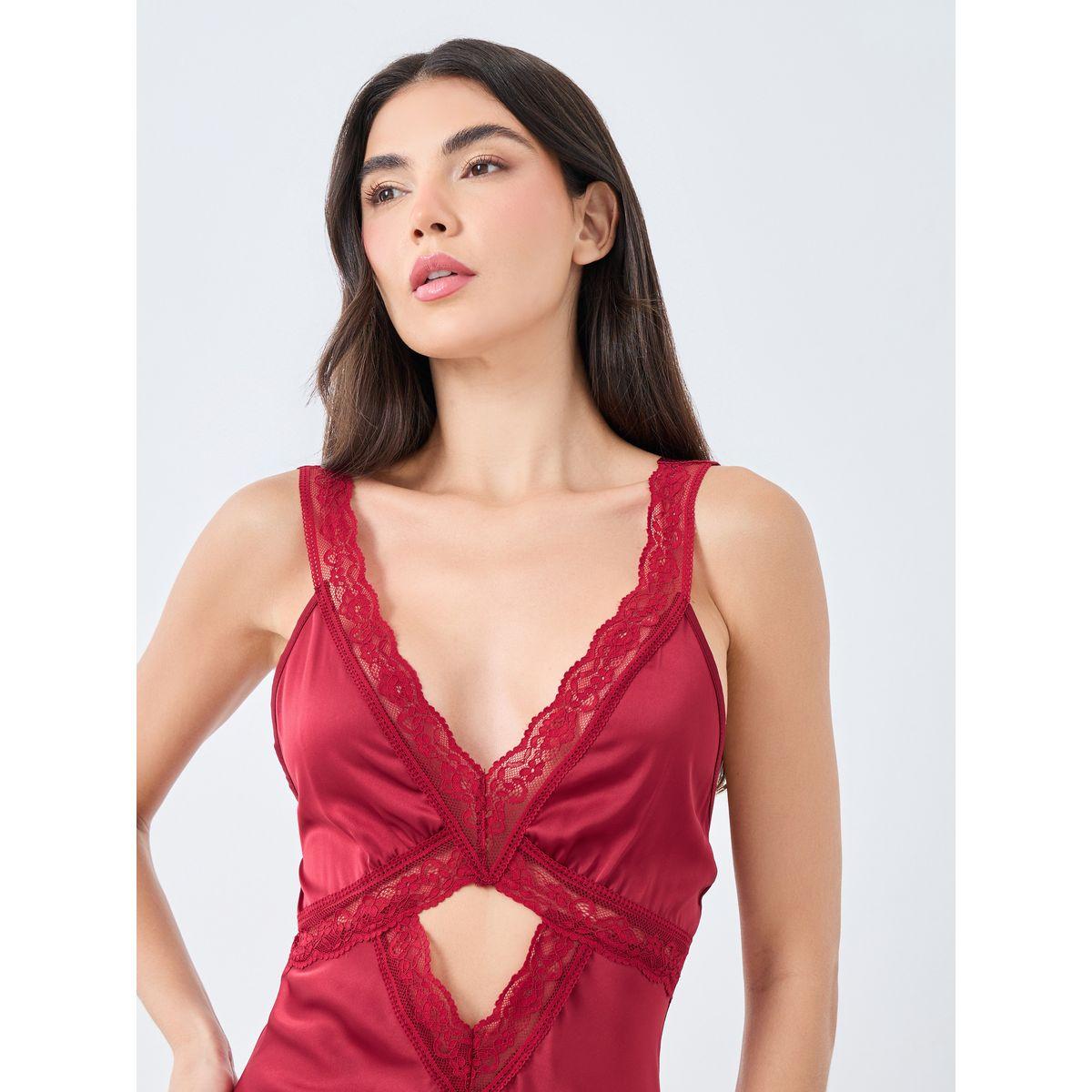 فستان نوم بتداخلات دانتيل مع تفاصيل فتحات-women-clothing-lingerie-babydollsandbodysuits-image-3