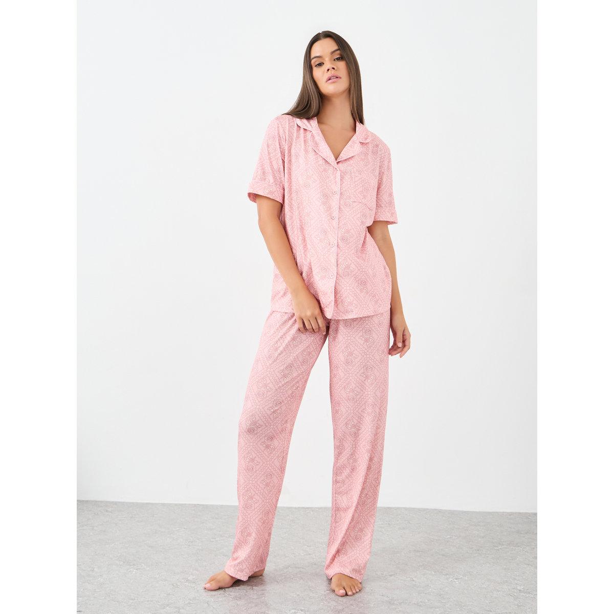 طقم من بنطال بيجاما وبلوزة بطبعة زهور-women-clothing-nightwear-pyjamas-longsets-image-1