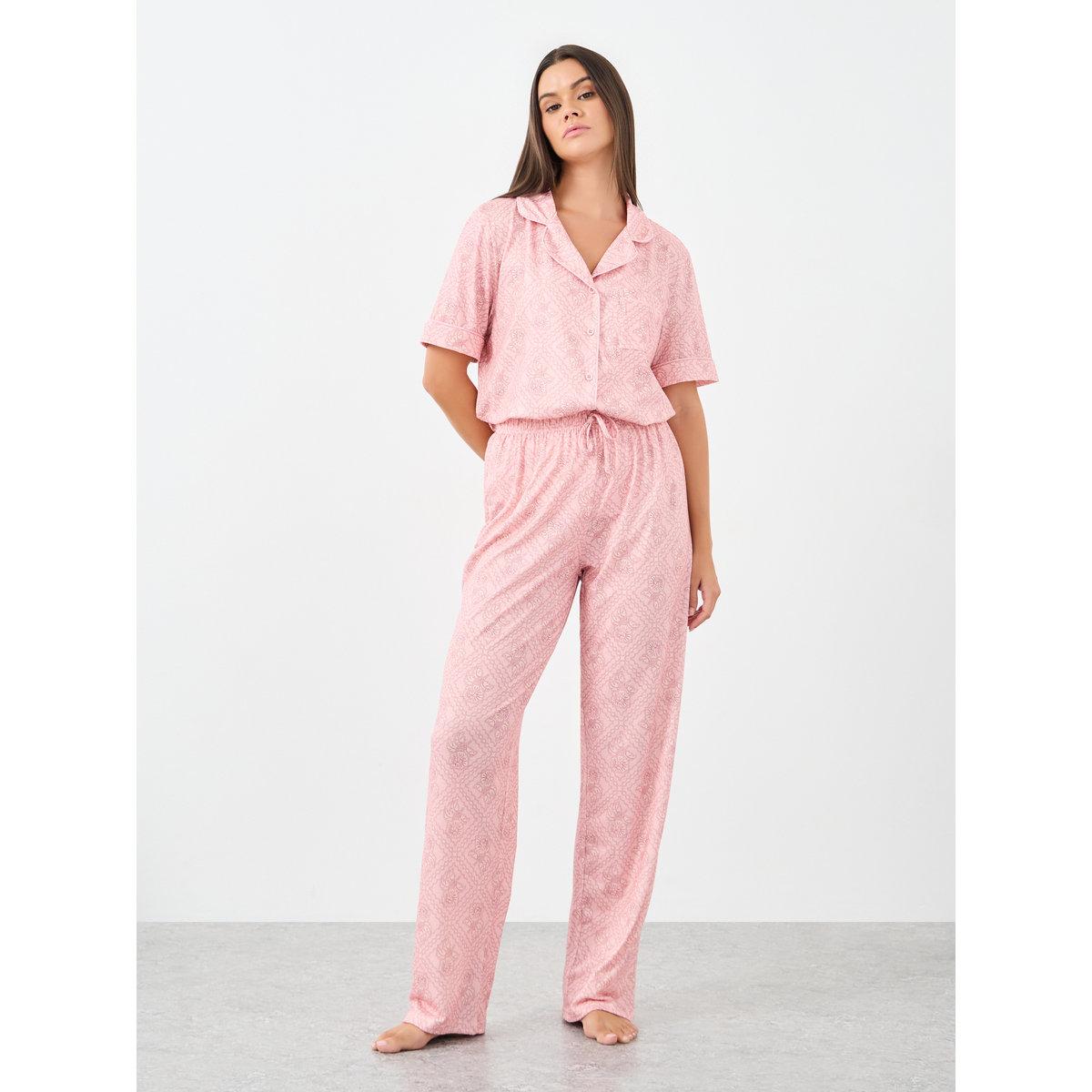 طقم من بنطال بيجاما وبلوزة بطبعة زهور-women-clothing-nightwear-pyjamas-longsets-image-3