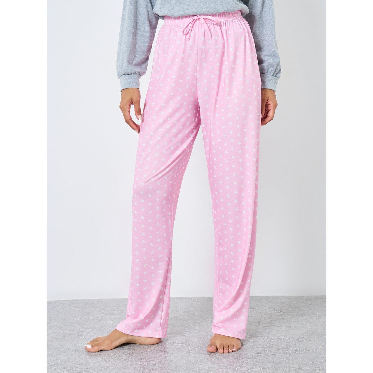 Styli V Neck Wellness Slogan Print T-Shirt and Star Pyajama Set-women-clothing-nightwear-pyjamas-longsets-image-5