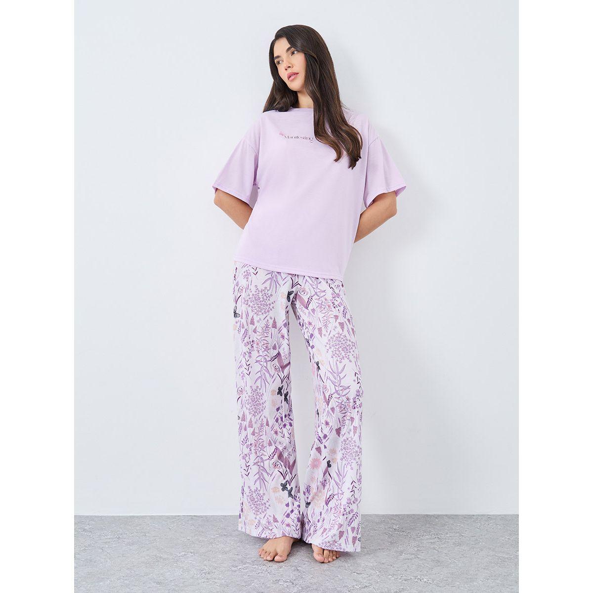 Styli Manifesting Butterfly Print Drop Shoulder T-Shirt and Pyjama Set-women-clothing-nightwear-pyjamas-longsets-image-1