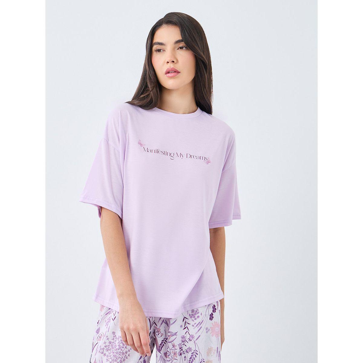 Styli Manifesting Butterfly Print Drop Shoulder T-Shirt and Pyjama Set-women-clothing-nightwear-pyjamas-longsets-image-2