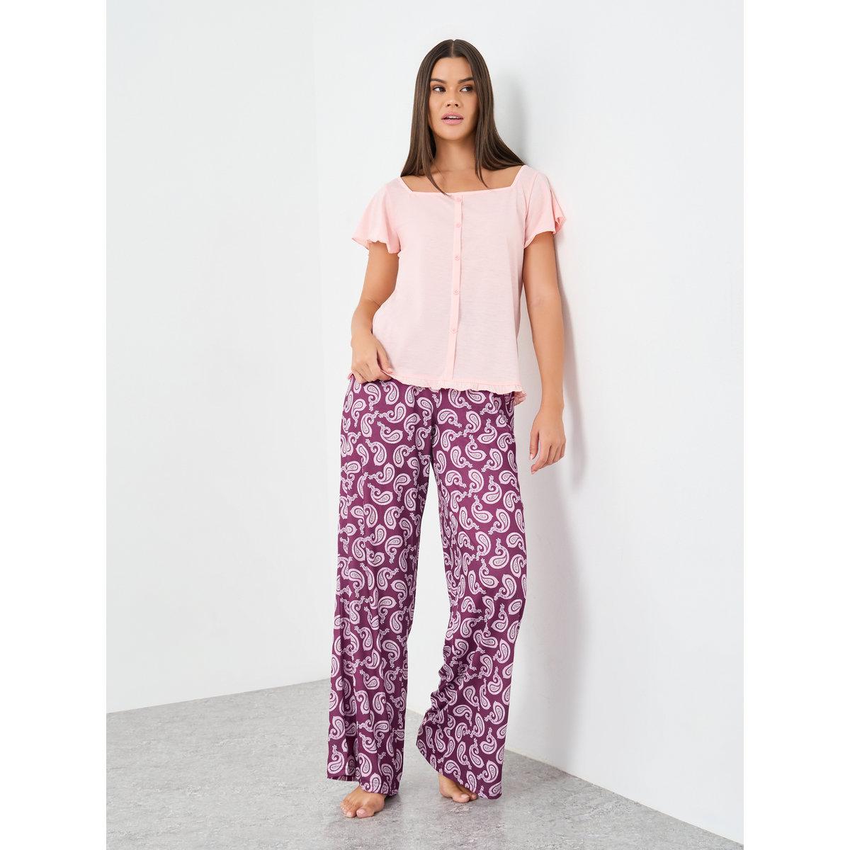 طقم من بنطال بيجاما وبلوزة بياقة مربعة-women-clothing-nightwear-pyjamas-longsets-image-1