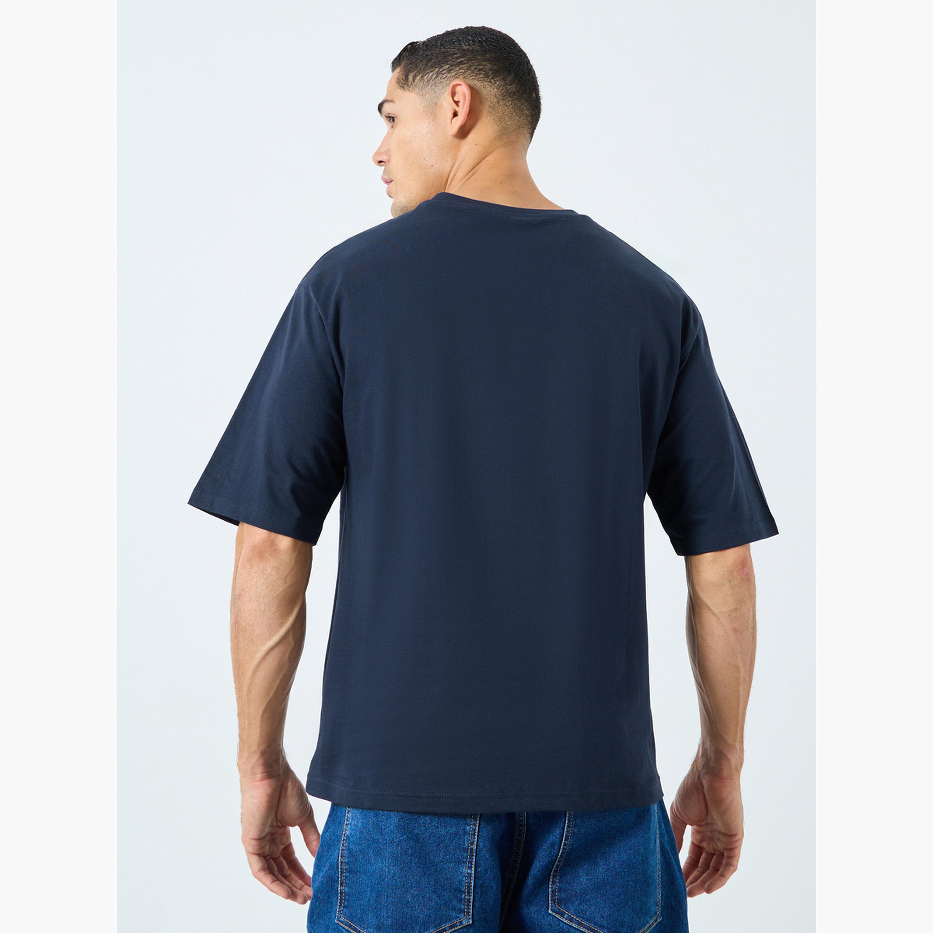 ستايلي - تي شيرت أزرق داكن مطرز مقاس كبير اوفر سايز-men-clothing-tshirtsandpolos-tshirts-image-4
