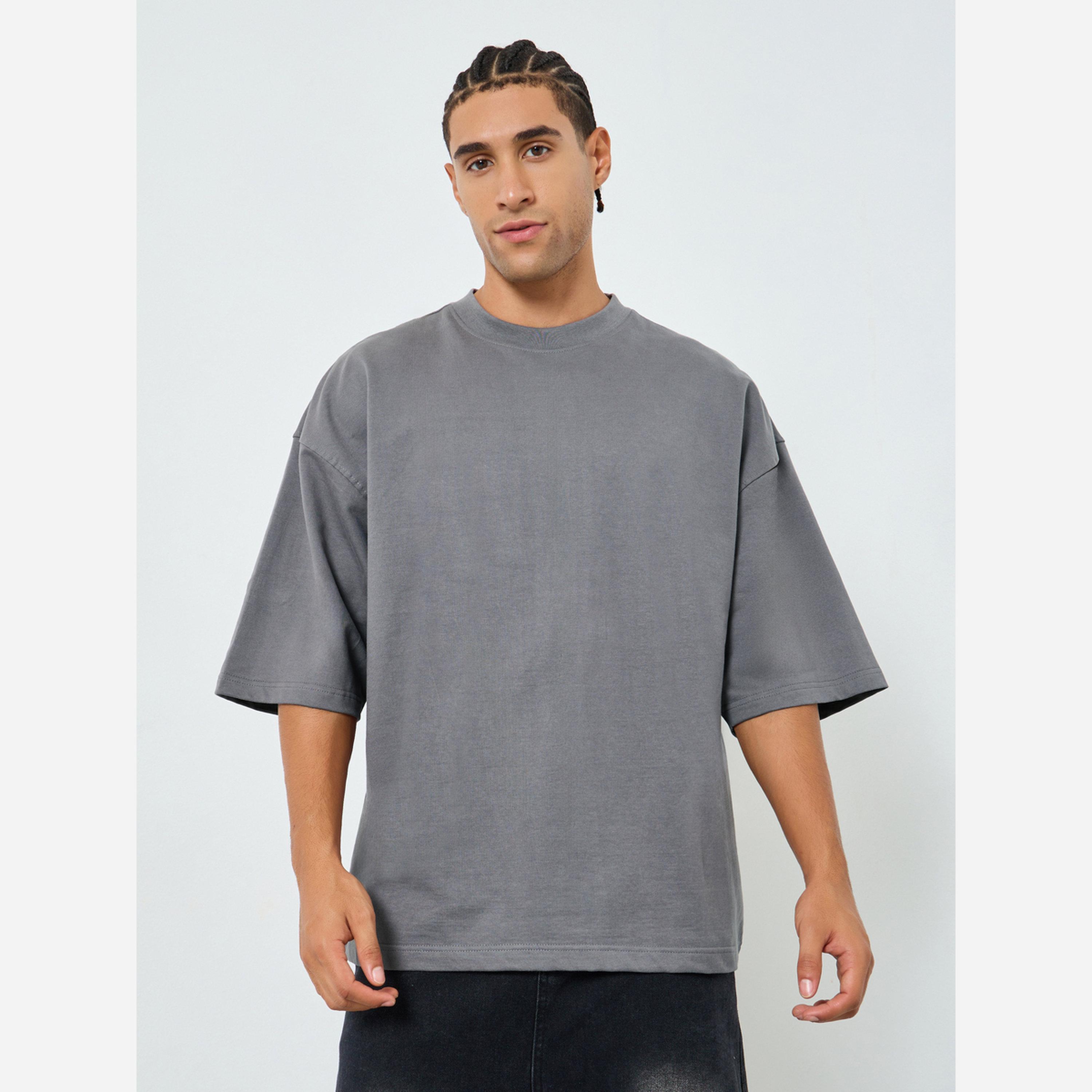 Styli Men Grey Boxy Fit Embossed Print T-Shirt-men-clothing-tshirtsandpolos-tshirts-image-1