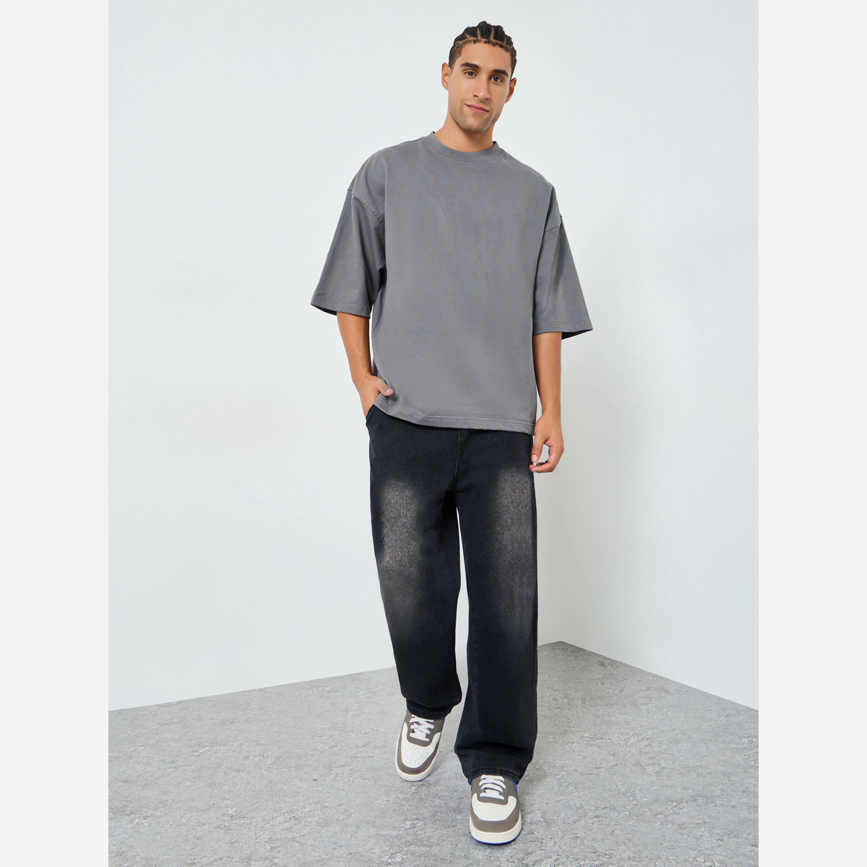 Styli Men Grey Boxy Fit Embossed Print T-Shirt-men-clothing-tshirtsandpolos-tshirts-image-2