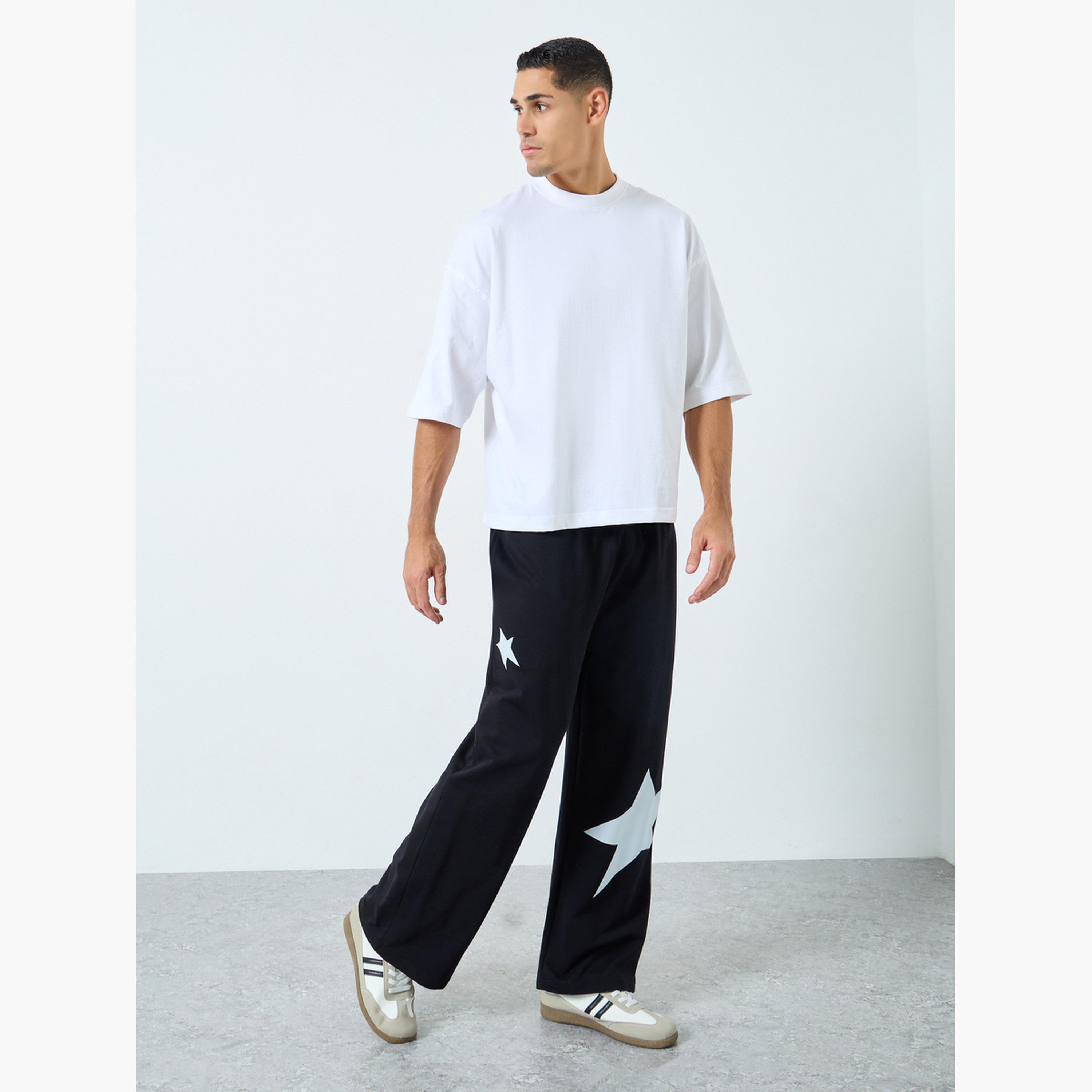 Styli Men Black Star Print Wide Leg Joggers-men-clothing-bottoms-joggers-image-2