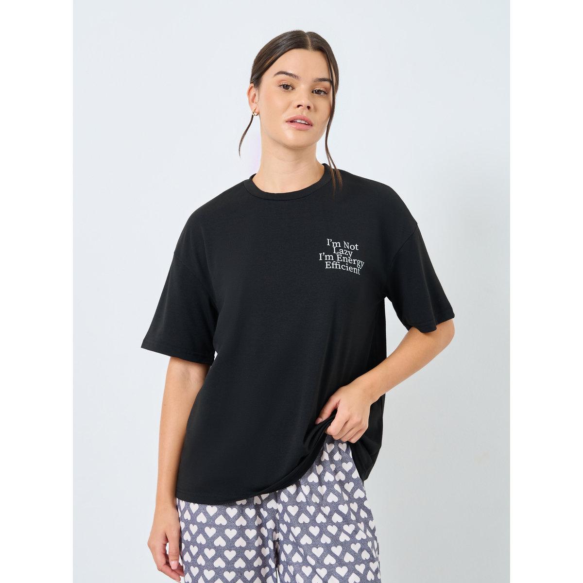 Styli Drop Shoulder Slogan T-Shirt and Heart Cuffed Pyjama Set-women-clothing-nightwear-pyjamas-longsets-image-3