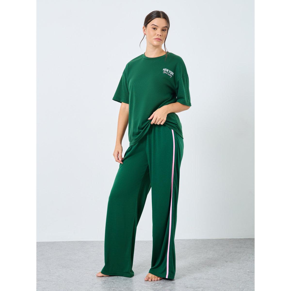 Styli NYC Back Graphic Drop Shoulder T-Shirt and Side Stripe Pyjama Set-women-clothing-nightwear-pyjamas-longsets-image-2