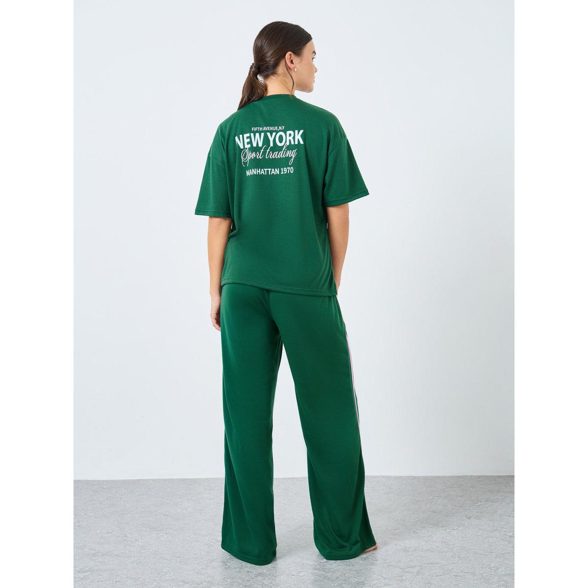 Styli NYC Back Graphic Drop Shoulder T-Shirt and Side Stripe Pyjama Set-women-clothing-nightwear-pyjamas-longsets-image-5