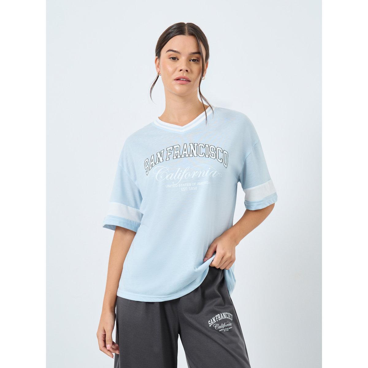 Styli Drop Shoulder Boxy Stripe Sleeve T-Shirt and Pyjama Set-women-clothing-nightwear-pyjamas-longsets-image-2