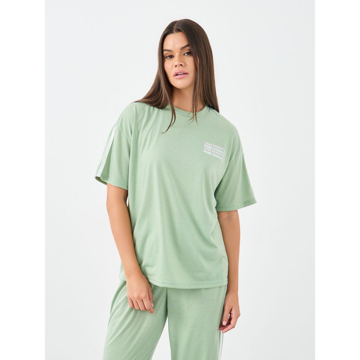 Styli Slogan Drop Shoulder Stripe Sleeve T-Shirt and Joggers Set-women-clothing-nightwear-pyjamas-longsets-image-2