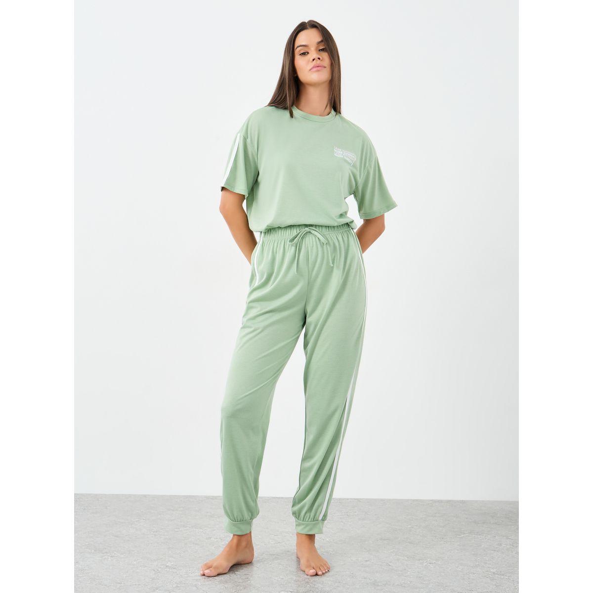 Styli Slogan Drop Shoulder Stripe Sleeve T-Shirt and Joggers Set-women-clothing-nightwear-pyjamas-longsets-image-3