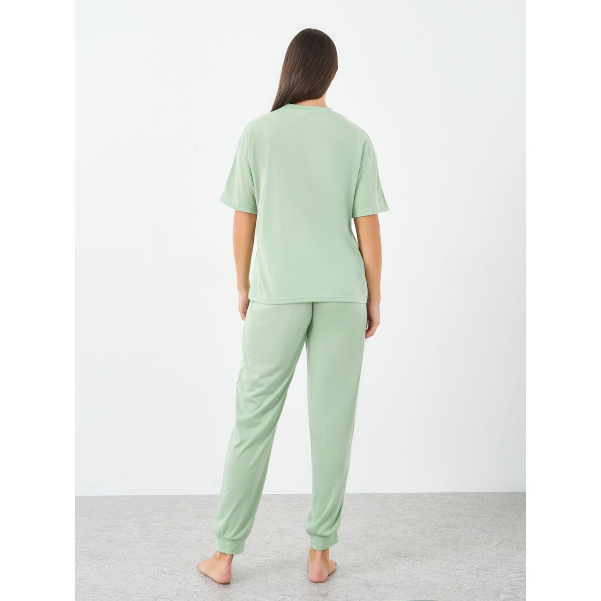 Styli Slogan Drop Shoulder Stripe Sleeve T-Shirt and Joggers Set-women-clothing-nightwear-pyjamas-longsets-image-5