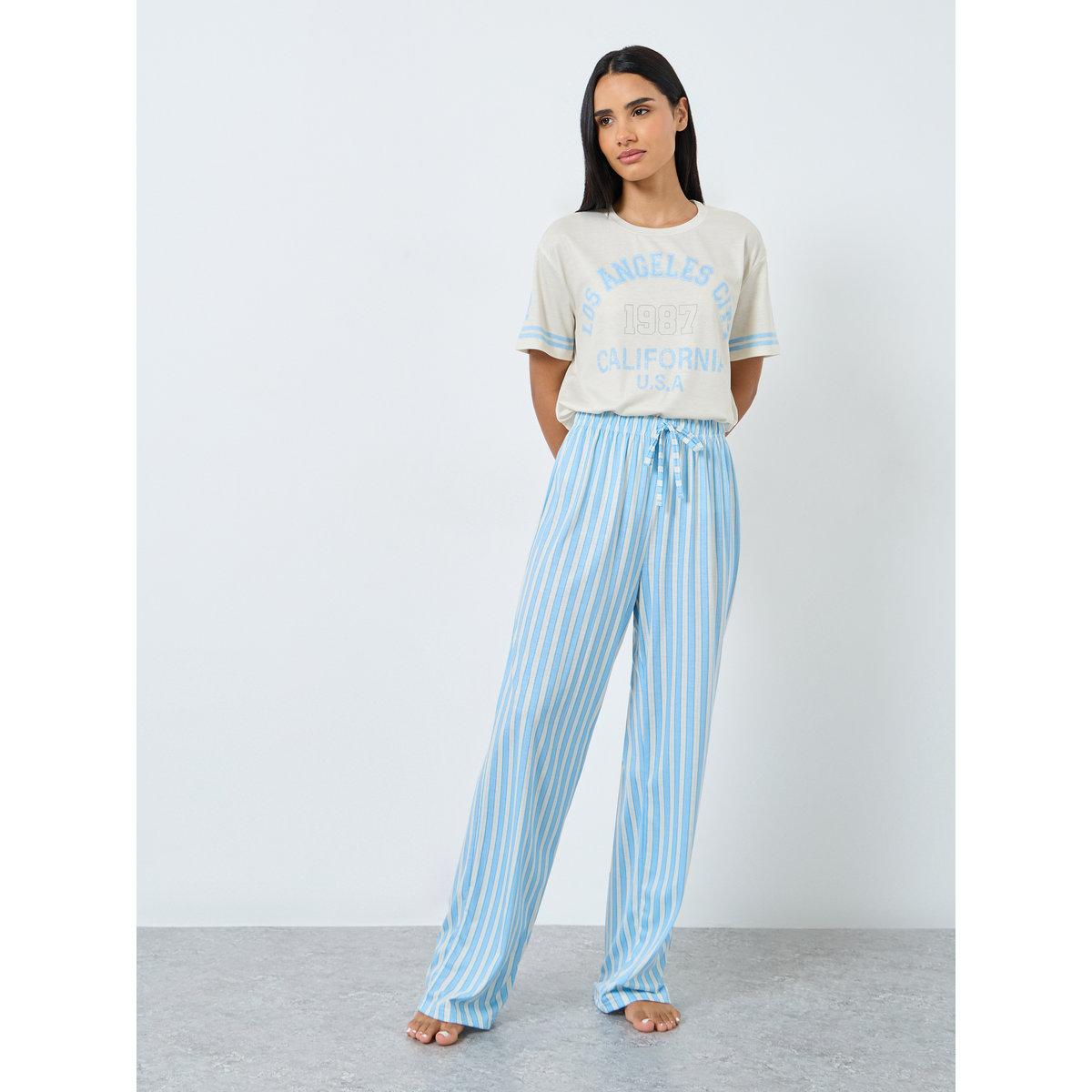 Styli LA Graphic Stripe Sleeve T-Shirt and Striped Pyjama Set-women-clothing-nightwear-pyjamas-longsets-image-4