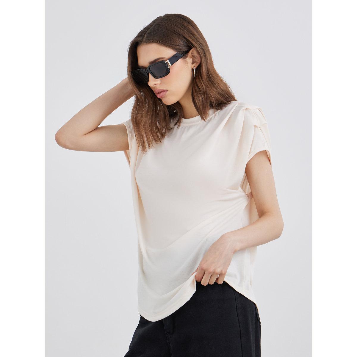 Styli Shoulder Pleated Detail Regular Fit T-Shirt-women-clothing-tshirts-image-1