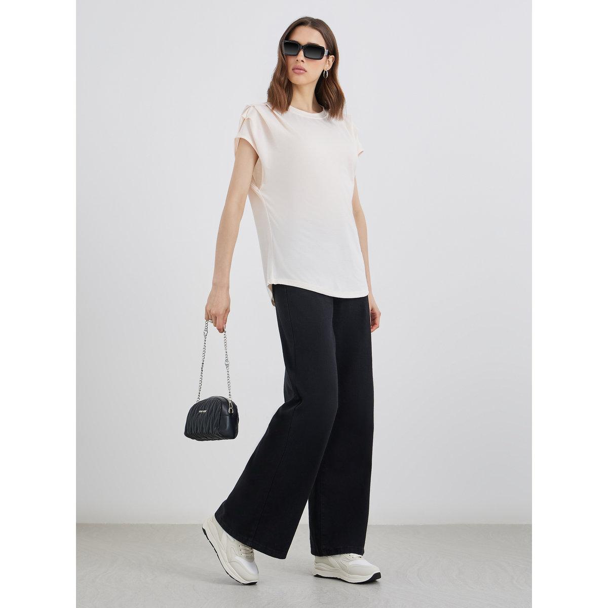 Styli Shoulder Pleated Detail Regular Fit T-Shirt-women-clothing-tshirts-image-2