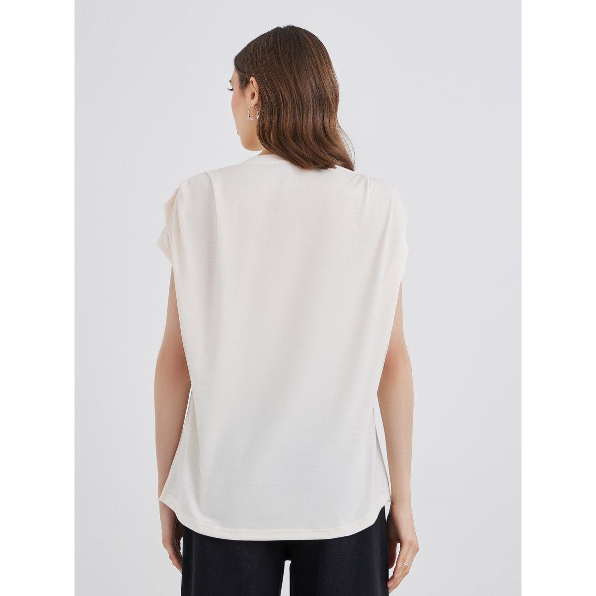 Styli Shoulder Pleated Detail Regular Fit T-Shirt-women-clothing-tshirts-image-4