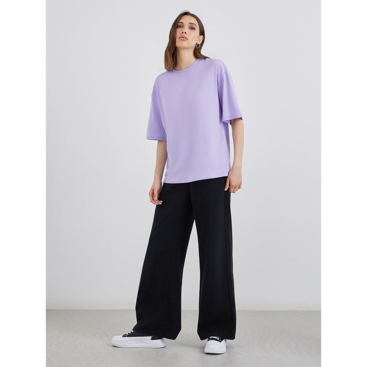 Styli Solid Round Neck Regular Fit T-Shirt-women-clothing-tshirts-image-2