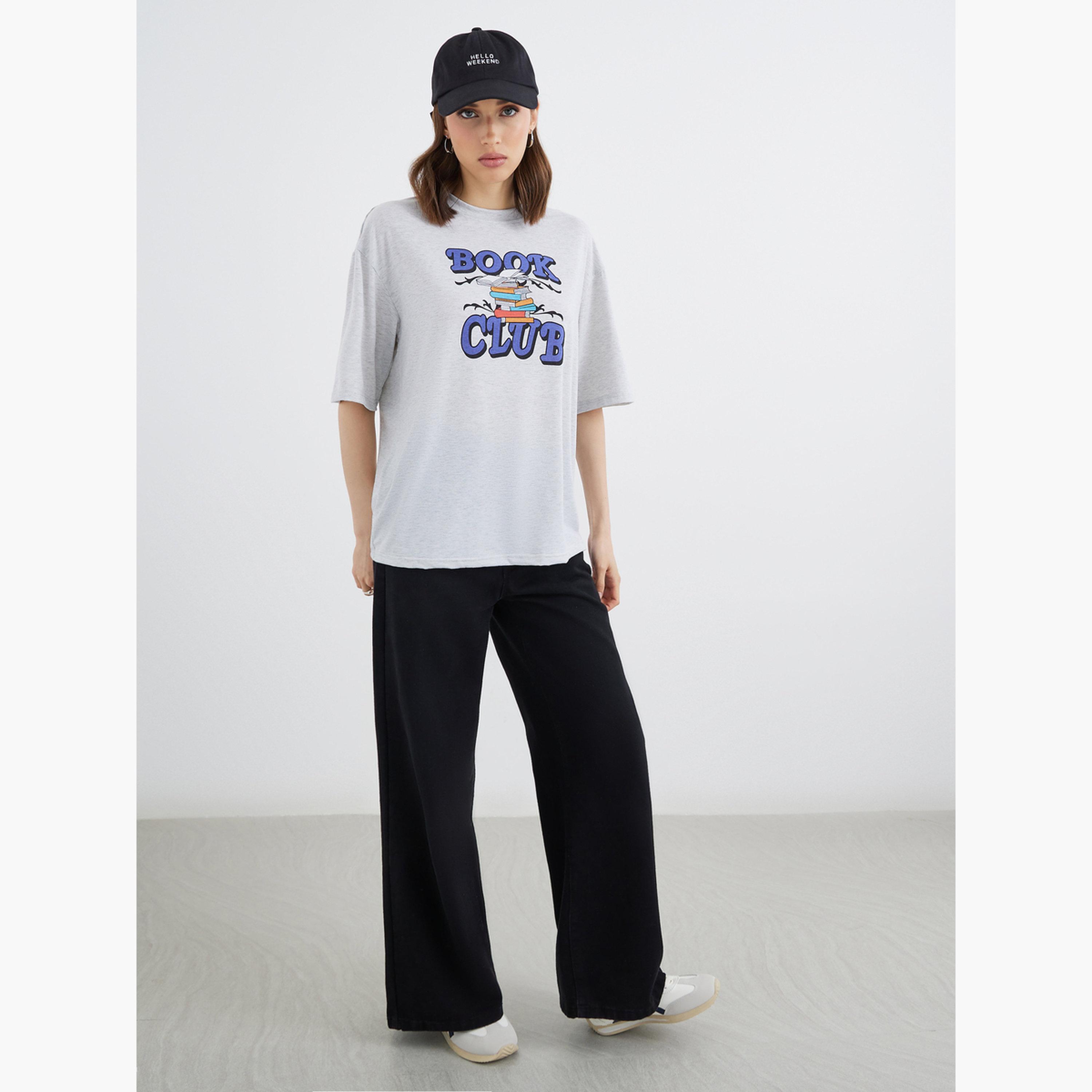 Styli Grey Book Club Graphic Oversized T-Shirt-women-clothing-tshirts-image-2