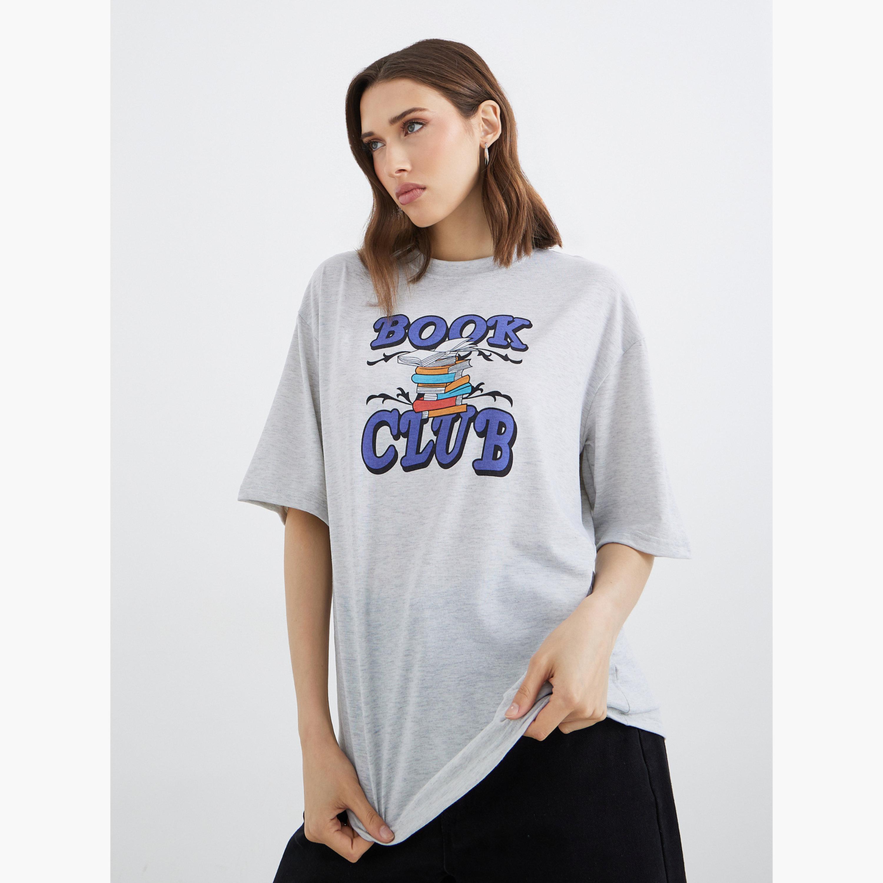 Styli Grey Book Club Graphic Oversized T-Shirt-women-clothing-tshirts-image-3