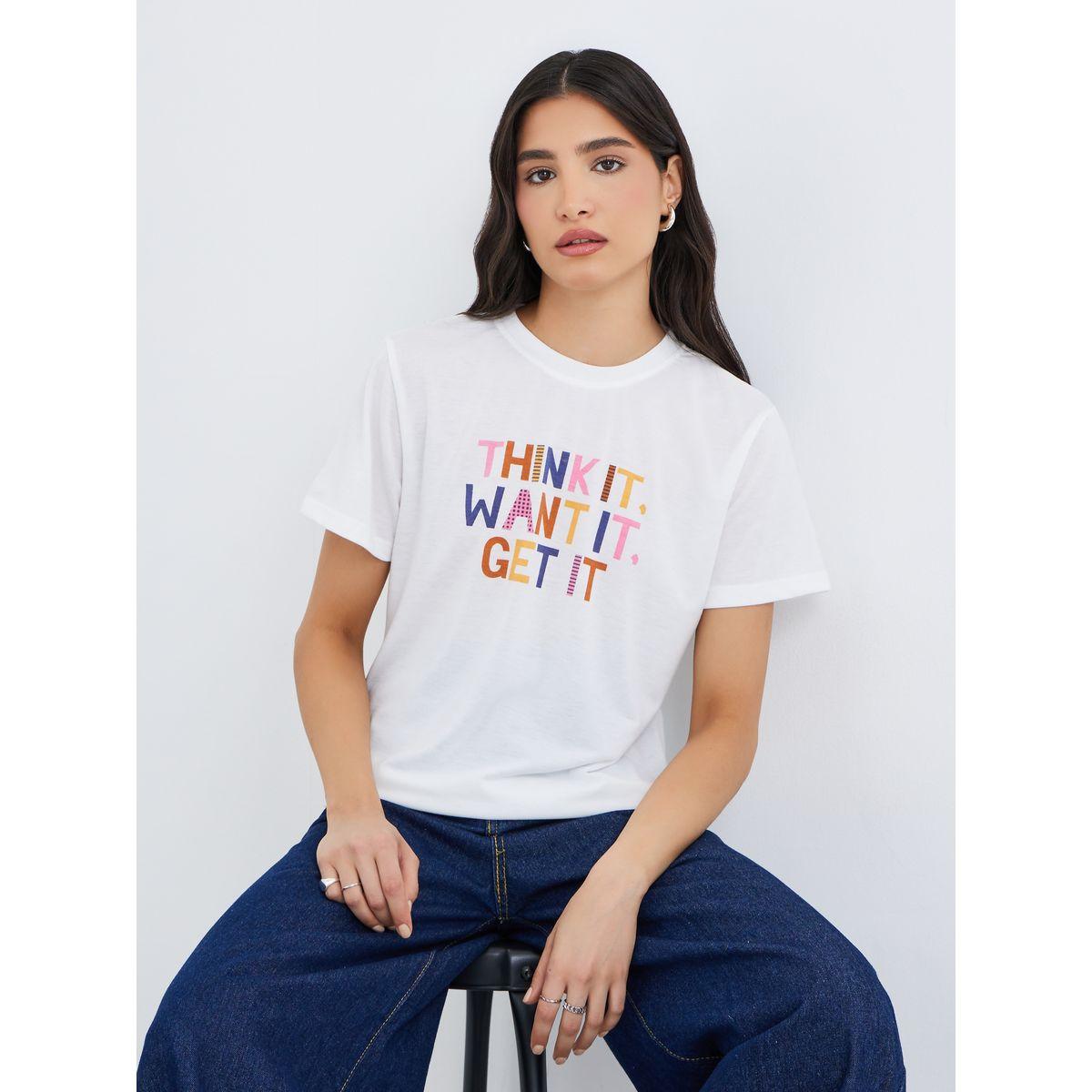 Styli Slogan Print Round Neck T-Shirt-women-clothing-tshirts-image-1