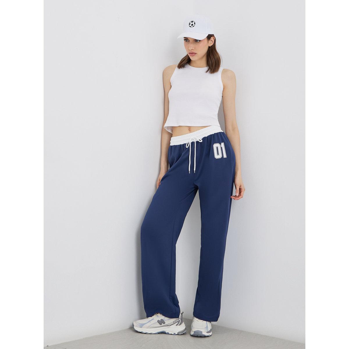 Styli Dark Blue Printed Loose Fit Joggers-women-clothing-bottoms-joggers-image-1