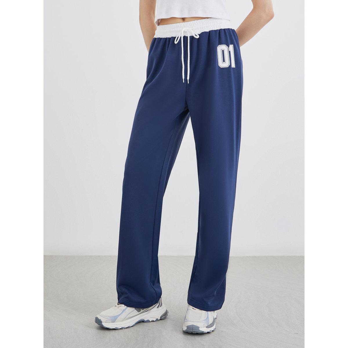 Styli Dark Blue Printed Loose Fit Joggers-women-clothing-bottoms-joggers-image-2