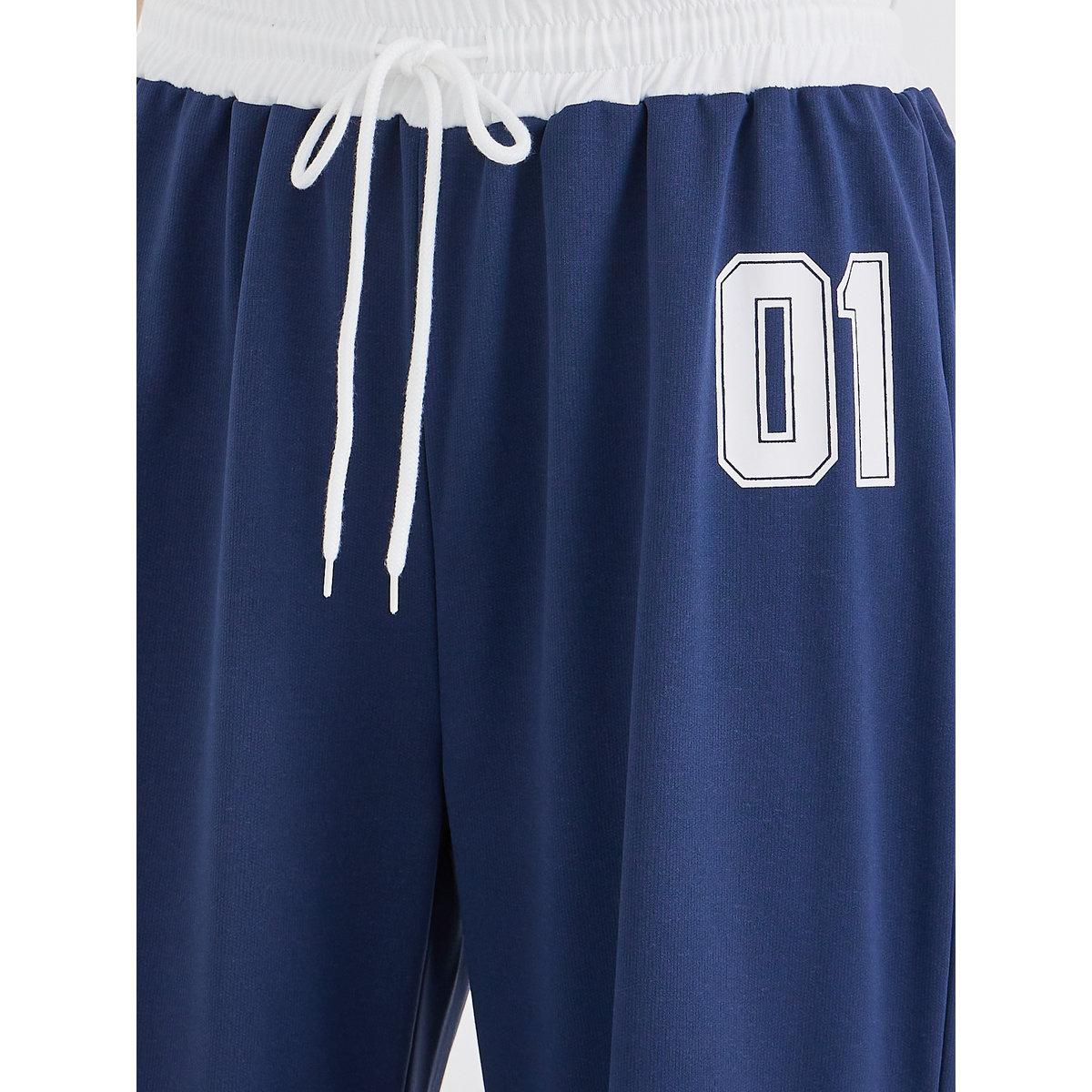 Styli Dark Blue Printed Loose Fit Joggers-women-clothing-bottoms-joggers-image-3