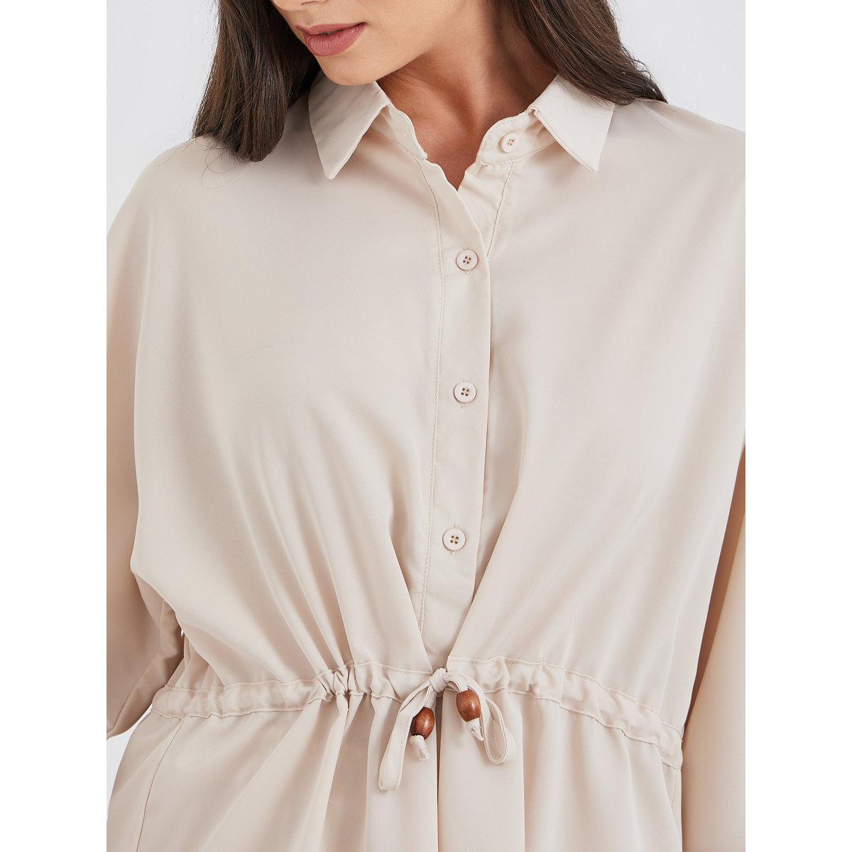 Styli Beige Drawcord Waist Shirt and Pants Co-Ords-women-clothing-coordsets-image-4