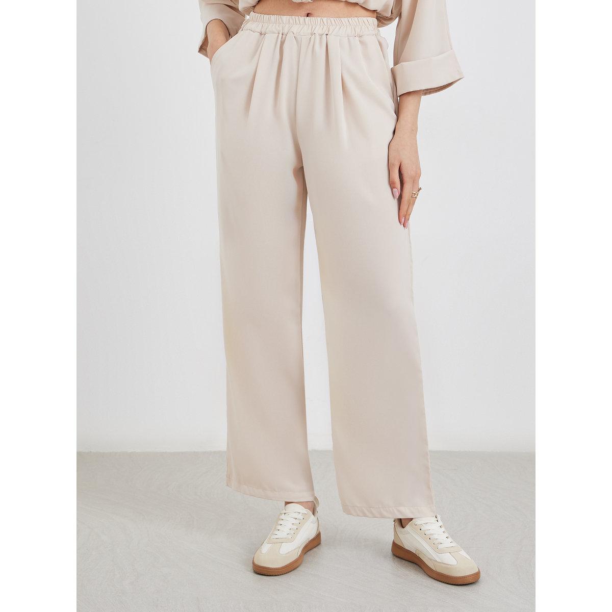 Styli Beige Drawcord Waist Shirt and Pants Co-Ords-women-clothing-coordsets-image-5