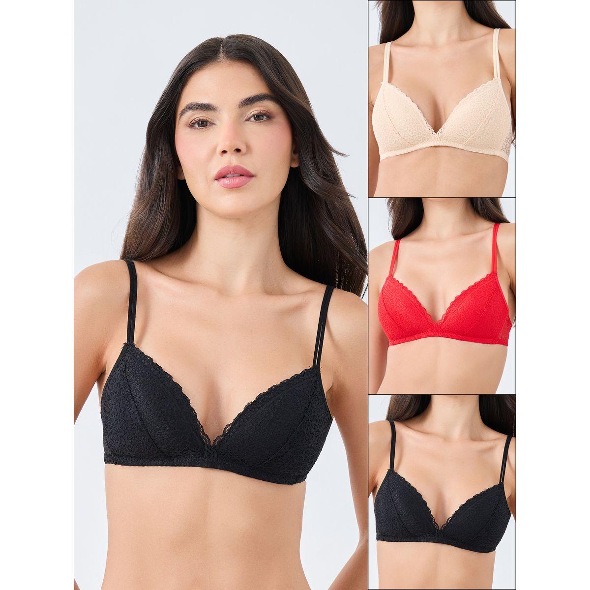 Styli Pack of 3 - Double Strap Padded Non-Wired Lace Bra-women-clothing-lingerie-bras-image-1