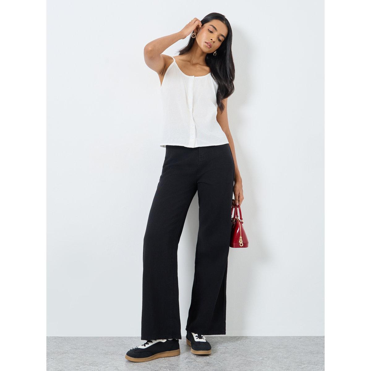 بنطال جينز سادة بقصة أرجل واسعة-women-clothing-bottoms-jeans-image-1