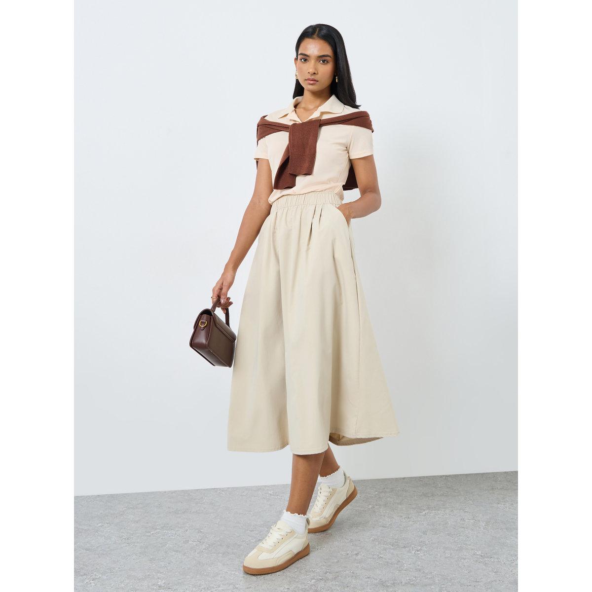 Styli Beige A-Line Midi Skirt-women-clothing-bottoms-skirts-image-1