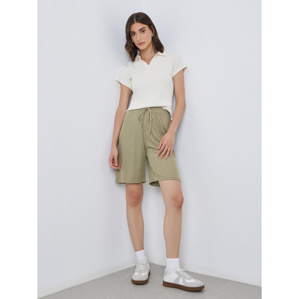 Styli Solid Casual Shorts with Drawstring-women-clothing-bottoms-shorts-image-1