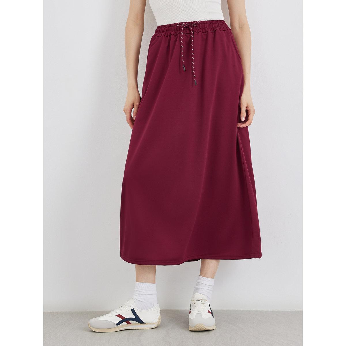Styli Burgundy A-Line Midi Skirt-women-clothing-bottoms-skirts-image-2
