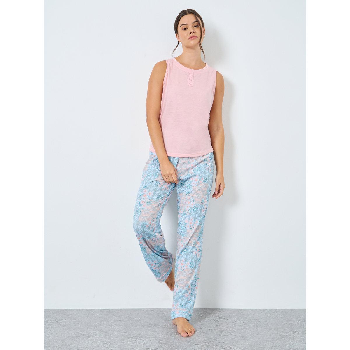طقم من بنطال بيجاما وتيشيرت كت-women-clothing-nightwear-pyjamas-longsets-image-1