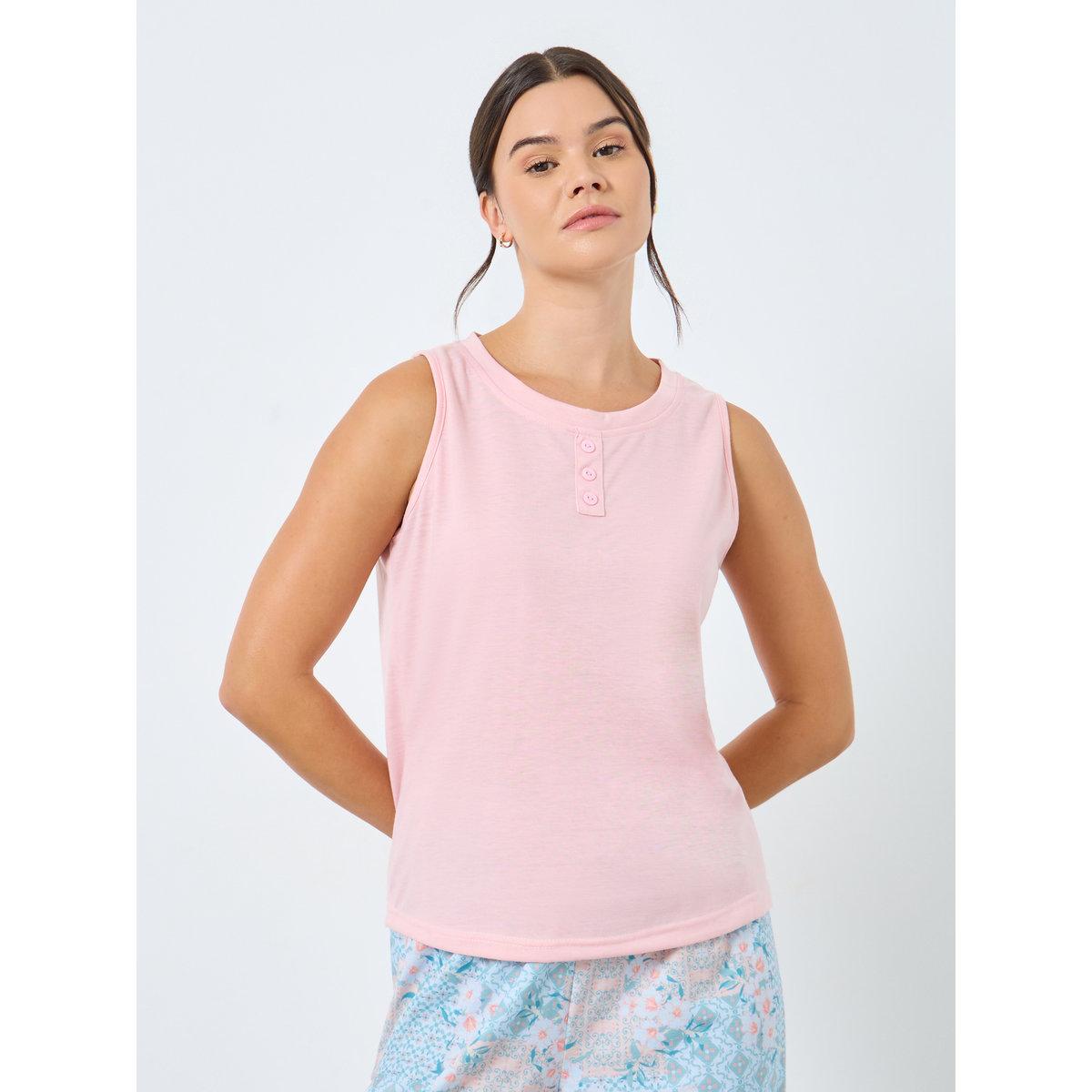 Styli Placket Detail Tank and Floral Piped Pyjama Set-women-clothing-nightwear-pyjamas-longsets-image-2