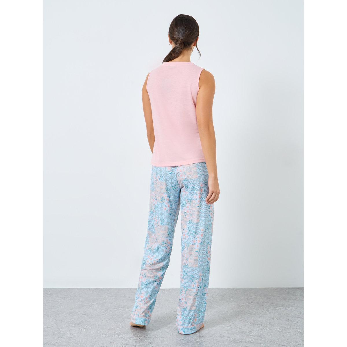 Styli Placket Detail Tank and Floral Piped Pyjama Set-women-clothing-nightwear-pyjamas-longsets-image-4