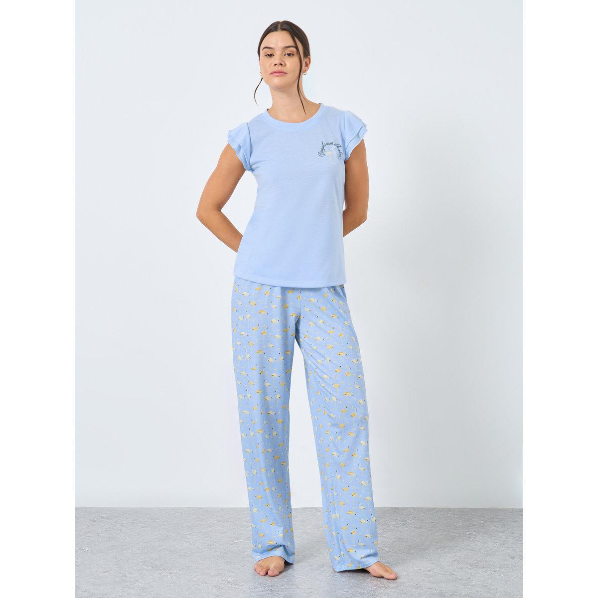 Styli Flamingo Double Ruffle Tank and Pyjama Set-women-clothing-nightwear-pyjamas-longsets-image-1