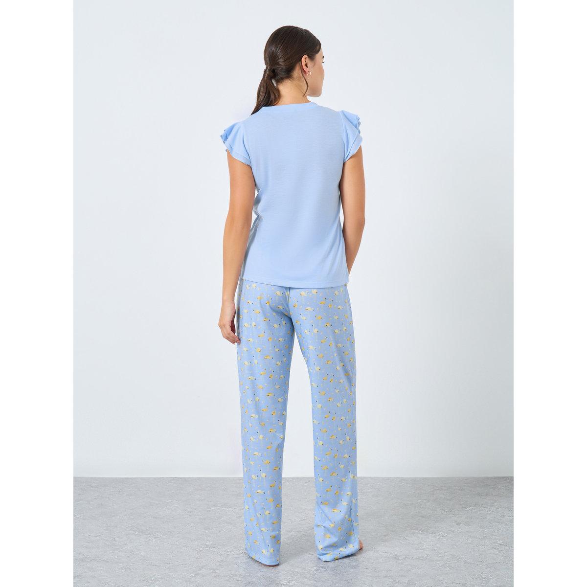 Styli Flamingo Double Ruffle Tank and Pyjama Set-women-clothing-nightwear-pyjamas-longsets-image-4
