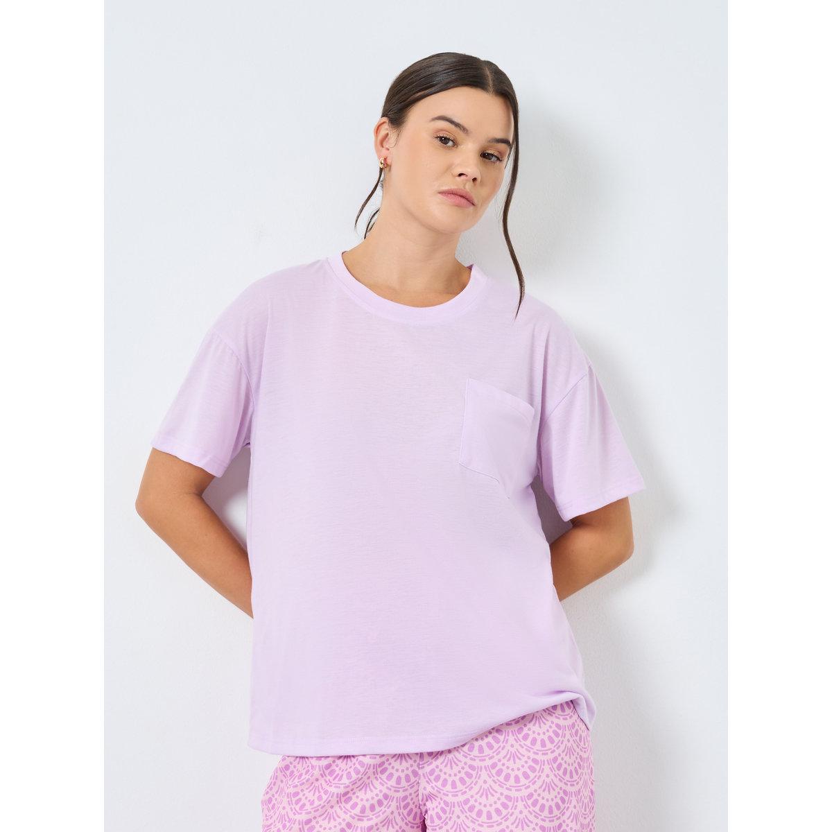 Styli Solid Drop Shoulder Pocket T-Shirt and Wavey Geo Pyjama Set-women-clothing-nightwear-pyjamas-longsets-image-2