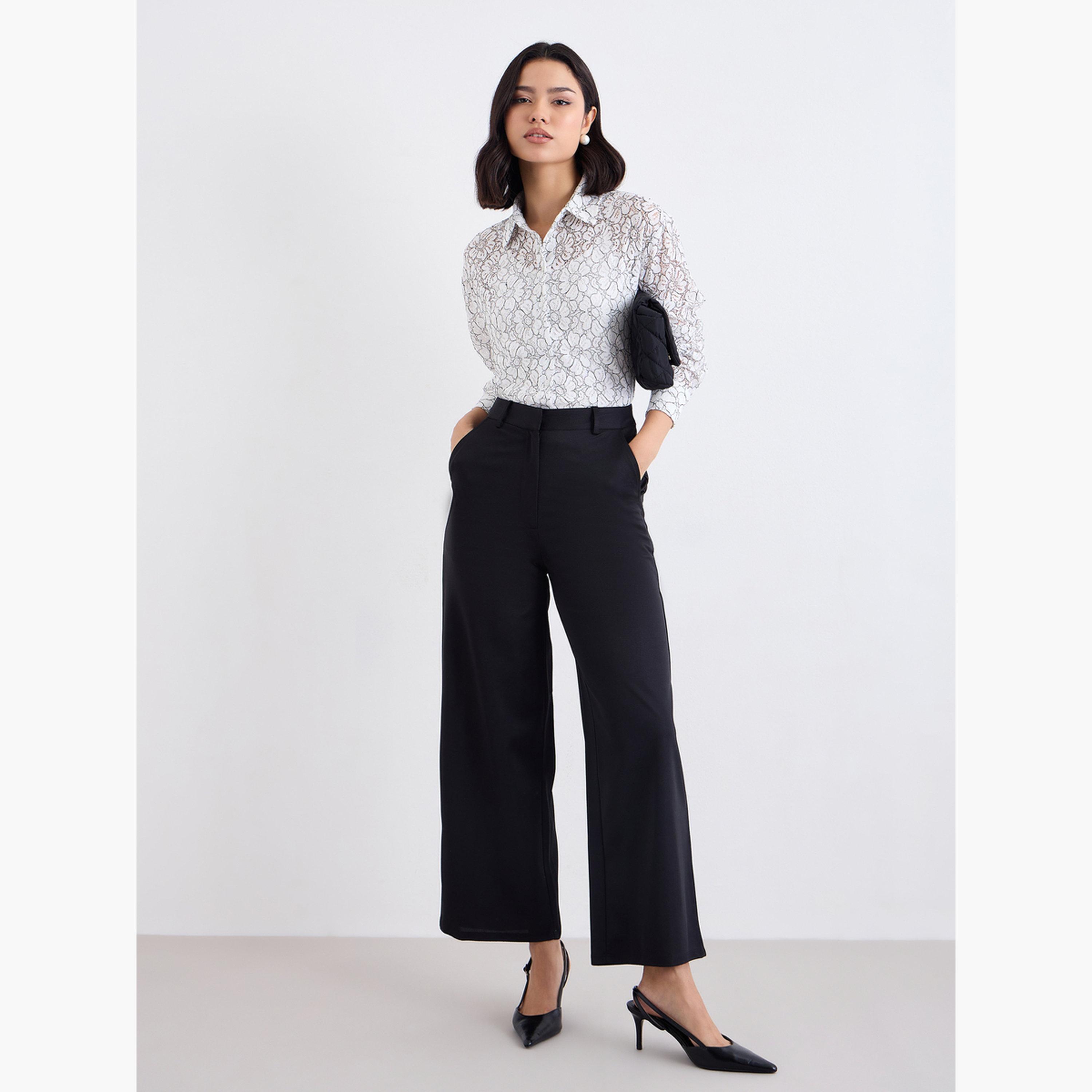 Styli Off White Lace Shirt with Button Placket-women-clothing-shirtsandblouses-shirts-image-2