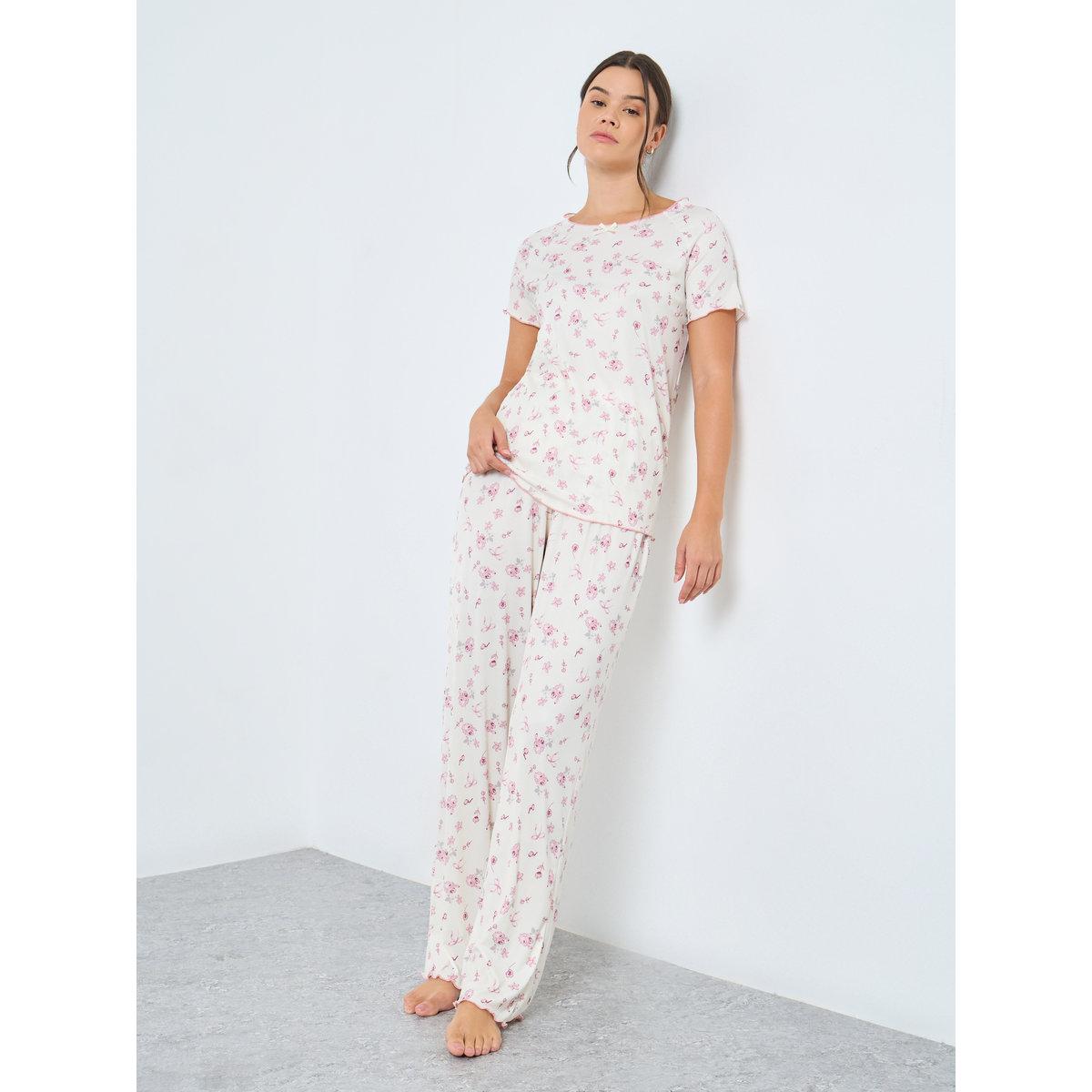 طقم من بنطال بيجاما وتيشيرت بطبعة زهور-women-clothing-nightwear-pyjamas-longsets-image-2