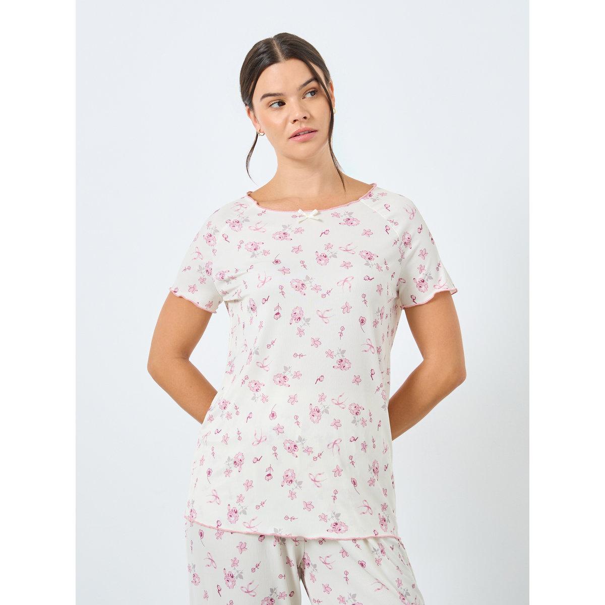 طقم من بنطال بيجاما وتيشيرت بطبعة زهور-women-clothing-nightwear-pyjamas-longsets-image-3